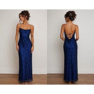 Vintage 90s Y2K Glitter Maxi Slip Dress Whimsigoth Dark Fairy Grunge Cross Tie S